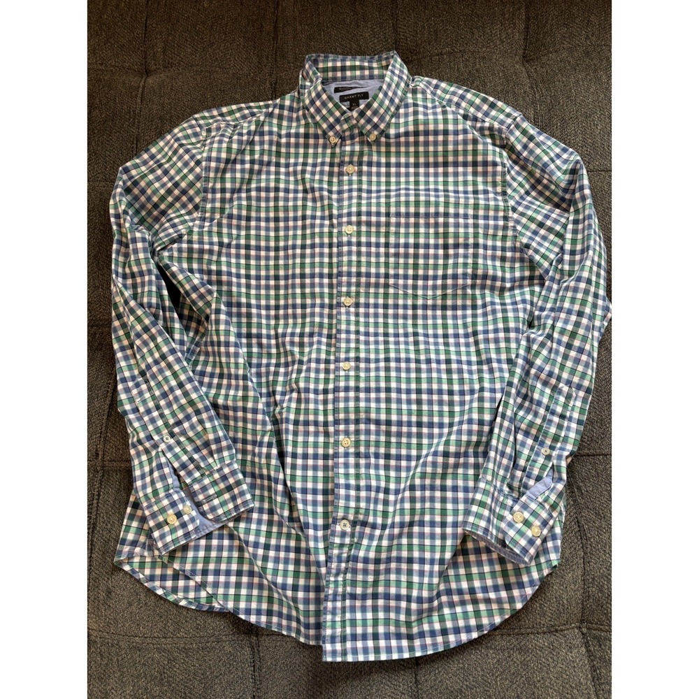 Banana Republic Custom 078 Wash Shirt Grant  Men's XL  Blue & Green Long Sleeve